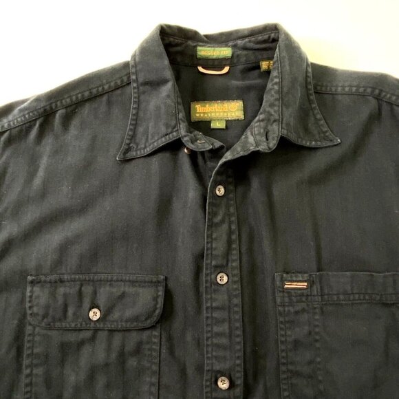 Timberland Weathergear Rugged Fit Shirt Men's Large L/S Button Front Navy Blue - Picture 3 of 11
